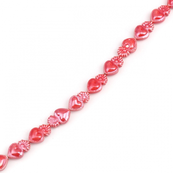 Picture of Ceramic Beads Heart Red About 16mm x 10mm, Hole: Approx 0.9mm, 31.5cm(12 3/8") long, 1 Strand (Approx 20 PCs/Strand)
