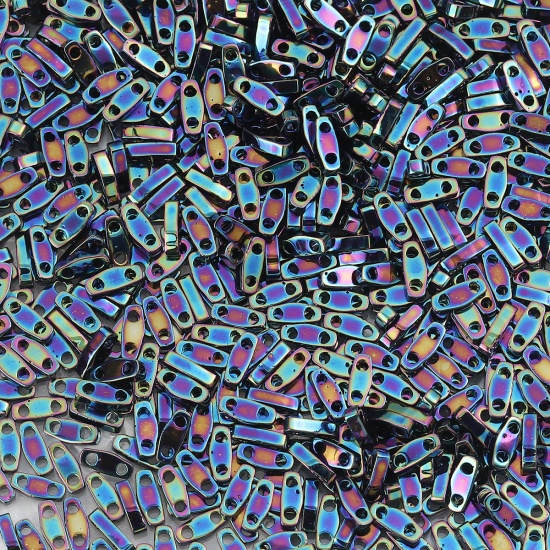 Bild von (Japan Import) Glas 1/4 Tila Rechteck 2-Loch Rocailles Perlen Salbeigrün Metallisch Schimmernd Matt 5mm x 1.3mm, Loch:ca. 0.8mm, 2 Gramm (ca. 50 Stück/Gramm)