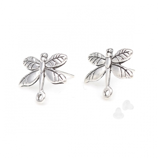 Picture of Zinc Based Alloy Insect Ear Post Stud Earrings Findings Dragonfly Animal W/ Loop