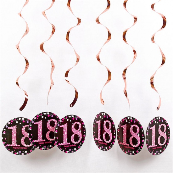 Picture of Plastic Hanging Decoration Birthday Supplies Black Round Spiral 18cm, 1 Set ( 6 PCs/Set)