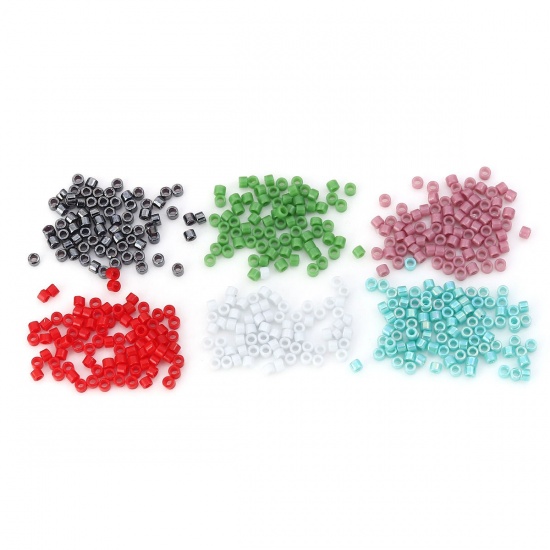 Picture of (Japan Import) Glass Delica Seed Beads Round Bugle Green Blue Luster 1.7mm x 1.3mm, Hole: Approx 0.8mm, 3 Grams (Approx 210 PCs/Gram)