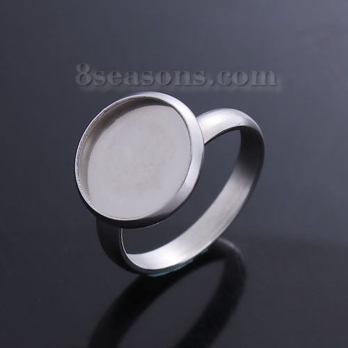304ステンレス鋼 リング 指輪 円形 シルバートーン 台座付 （10mmに適応）17.5mm(US サイズ 7)、 1 個 の画像