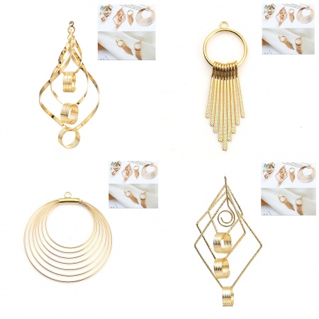 Brass Pendants Leaf 18K Gold Filled 8.3cm x4cm(3 2/8" x1 5/8") - 8.3cm x3.7cm(3 2/8" x1 4/8"), 2 PCs