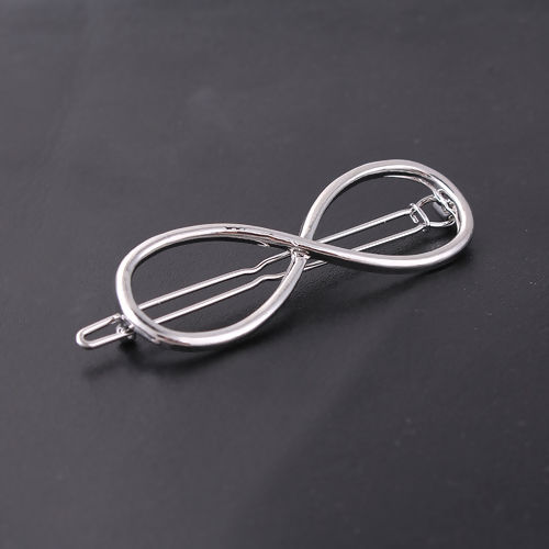 Picture of Hair Clips Findings Infinity Symbol Silver Tone 67mm x 22mm, 2 PCs