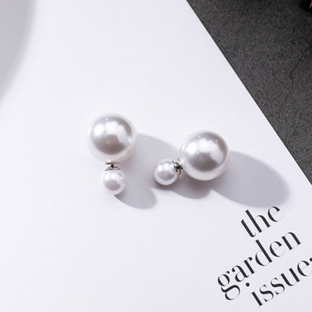 Earrings Silver Tone White Ball Imitation Pearl Clear Rhinestone 40mm x 10mm, 1 Pair