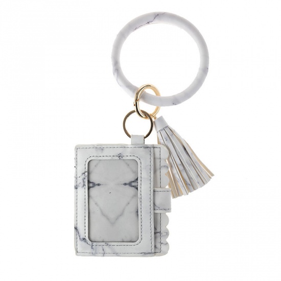 Bild von Weiß & Armeegrün - Lantintop Multifunktionaler Armreif Schlüsselring Kartenhalter PU Leder runder Schlüsselbund mit passender Wristlet Brieftasche für Frauen