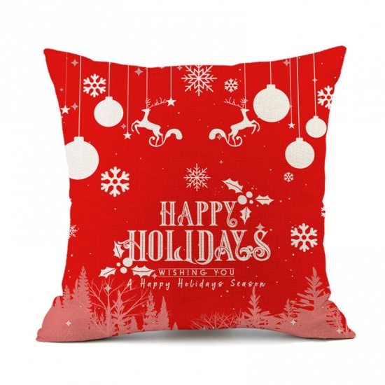 Picture of Pillow Cases Red Square Christmas Reindeer Pattern 45cm x 45cm, 1 Piece