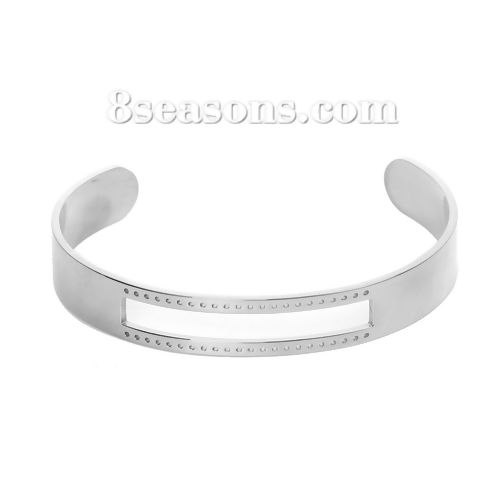 Picture of 304 Stainless Steel Open Centerline Beadable Cuff Bangles Bracelets Silver Tone Rectangle 14.5cm(5 6/8") long, 1 Piece