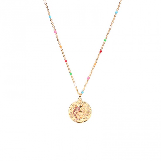 Picture of Copper & Stainless Steel Necklace Gold Plated Round Fish Enamel 40cm(15 6/8") long, 1 Piece