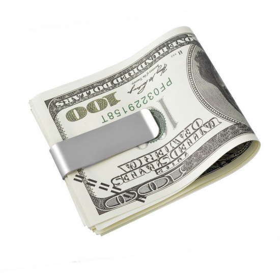 Picture of 304 Stainless Steel Money Clip Wallets Silver Tone 40mm(1 5/8") x 18mm( 6/8") , 1 Piece