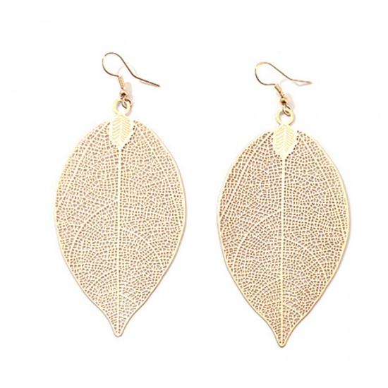 Picture of Earrings Gold Plated Leaf 75mm x 30mm, 1 Pair