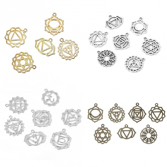 Picture of Zinc Based Alloy Yoga Healing Pendants Mixed Hollow