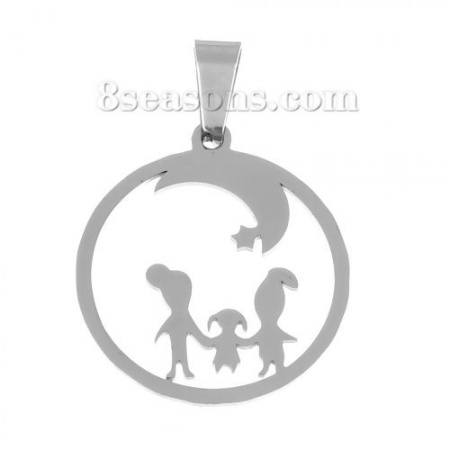 Acciaio Inossidabile Reticolato Ciondoli Genitori e Bambini Tono Argento Stella 32mm x 22mm , 5 Pz