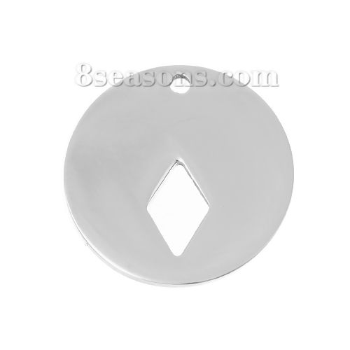 Picture of Stainless Steel Cut Out Charms Round Silver Tone Heart 20mm( 6/8") Dia., 3 PCs