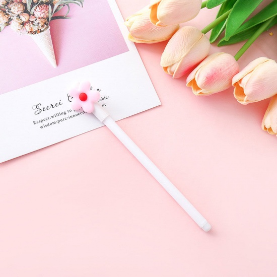 Picture of Gel Ink Pen White & Pink Flower 17cm, 1 Piece