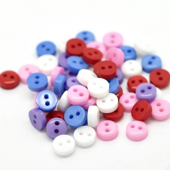 Picture of Resin Sewing Buttons Scrapbooking 2 Holes Round White 6mm( 2/8") Dia, 500 PCs