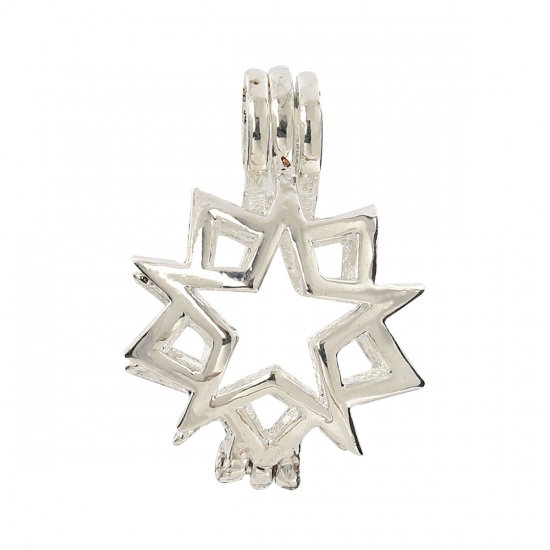 Imagen de Zamak Locket de Perlas Colgantes Estrellas de cinco puntos Tono de Plata Puede Abrir (Apta Cuenta: 8mm) 25mm x 18mm, 5 Unidades