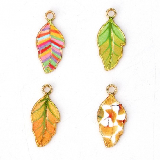 Picture of Zinc Based Alloy Charms Leaf Gold Plated Yellow Enamel 22mm( 7/8") x 10mm( 3/8"), 10 PCs