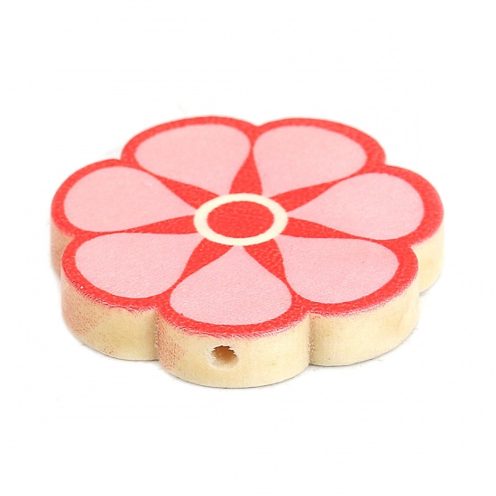 Picture of Wood Spacer Beads Flower Pink About 30mm x 30mm, Hole: Approx 2.1mm, 10 PCs
