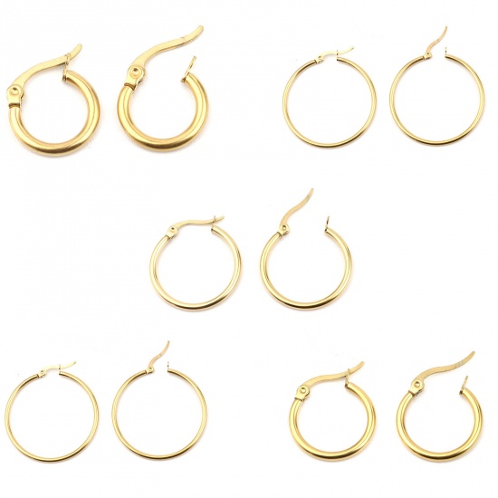 Picture of 304 Stainless Steel Hoop Earrings Gold Plated Circle Ring 5.4cm Dia., 2 PCs
