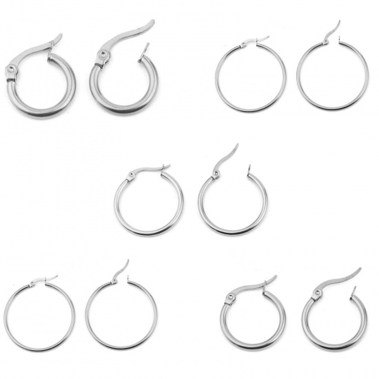 Picture of 304 Stainless Steel Hoop Earrings Silver Tone Circle Ring 5.4cm Dia., 2 PCs