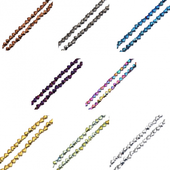 Image de (Classement A) Perles en Hématite Cœur Violet 6mm x 5mm, Trou: env. 1mm, 39cm long, 1 Enfilade (Env. 66 Pcs/Enfilade)