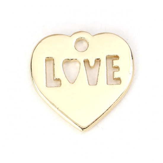 Image de Breloques en Alliage de Zinc Cœur Argent Mat Gravé Mots " LOVE " 15mm x 15mm, 10 Pcs