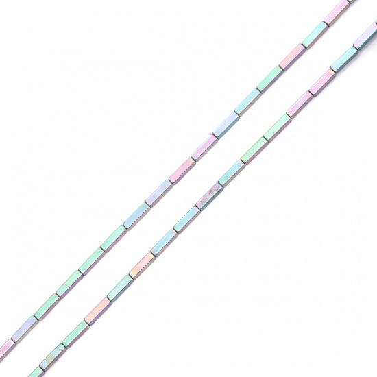 Image de (Classement A) Perles en Hématite Rectangle Bleu Mat 8mm x 2mm, Trou: env. 1mm, 40.5cm long, 1 Enfilade (Env. 51 Pcs/Enfilade)