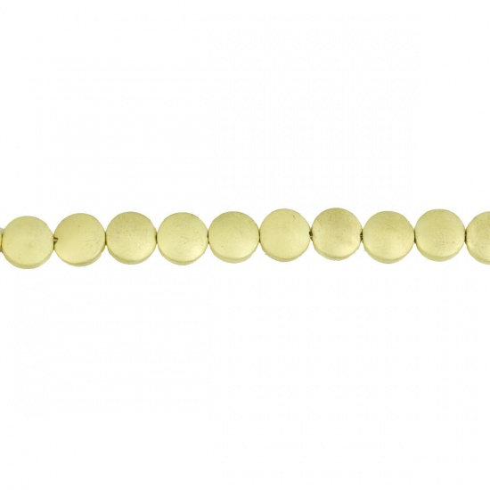Изображение (Сорт B) Гематит ( Природный ) Бусины Плоские Круглые Light Gold штейн Примерно 8мм диаметр, Размер Поры 1мм, 40.5см - 40см длина, 1 Нитка (Примерно 50 шт/нитка)