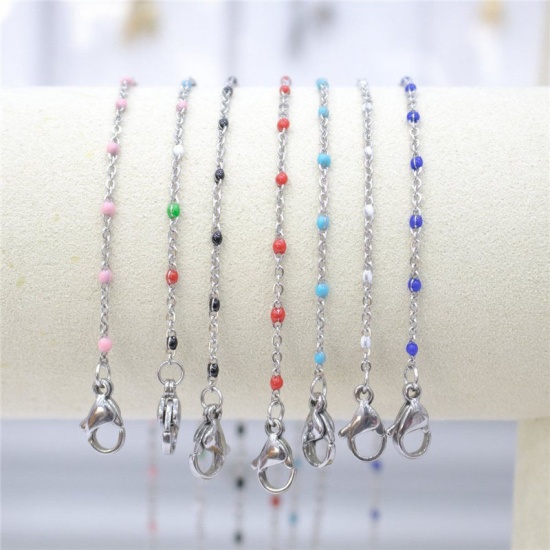 Picture of Stainless Steel Link Cable Chain Necklace Enamel
