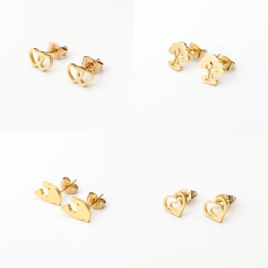 Picture of Stainless Steel Ear Post Stud Earrings Heart Hollow