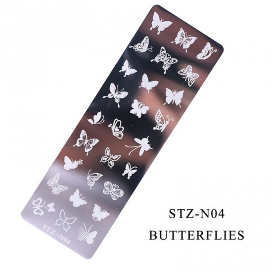 Picture of Steel Nail Art Stencil Stamping Image Plate Rectangle Easter Egg Silver Tone 1 Piece
