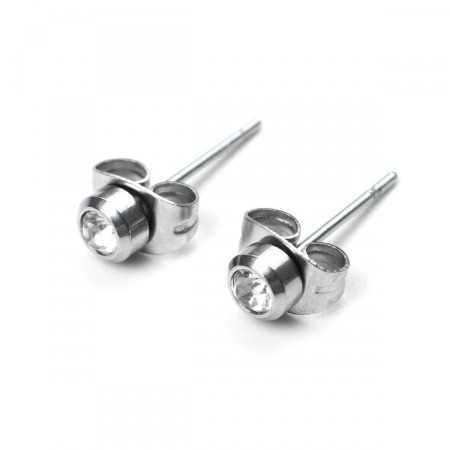 304 Edelstahl Ohrring Ohrstecker Silberfarbe Rund Klar Zirkonia 4mm D., Drahtstärke: (21 gauge), 1 Paar