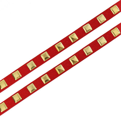 Picture of Velvet Faux Suede Jewelry Cord Rope Red Square Rivet 7mm( 2/8"), 5 M