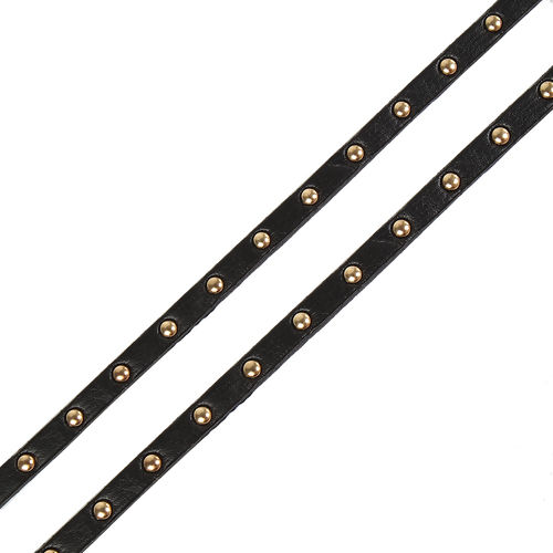 Picture of PU Leather Jewelry Cord Rope Black Round Rivet 5mm( 2/8"), 3 M