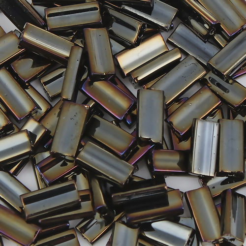 Bild von (Japan Import) Glas Rechteckige Rocailles Perlen Rechteck Golden Metallisch Schimmernd ca. 9mm x 4mm, Loch:ca. 0.6mm, 5 Gramm (ca. 6 Stück/Gramm)