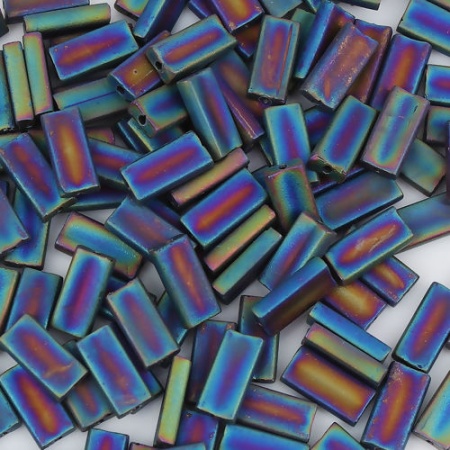 (Japan Import) Glass Oblong Seed Beads Rectangle White AB Rainbow Color Frosted About 9mm x 4mm, Hole: Approx 0.6mm, 10 Grams (Approx 6 PCs/Gram)