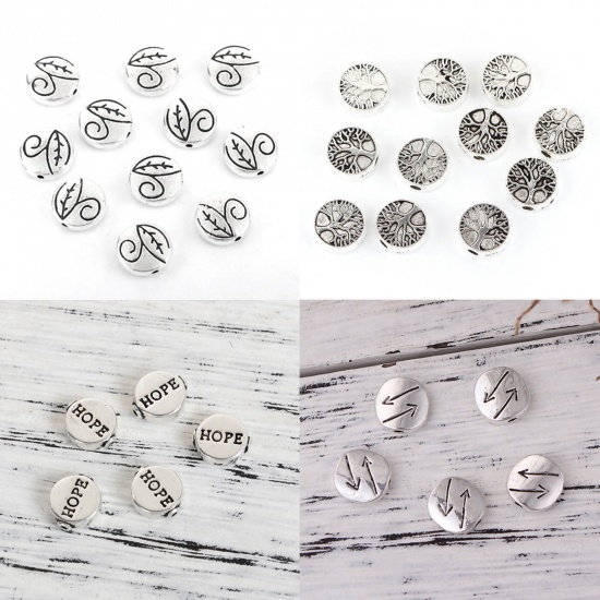 Picture of Zinc Based Alloy Spacer Beads Round Antique Silver Leaf About 11mm Dia, Hole: Approx 1.2mm, 50 PCs