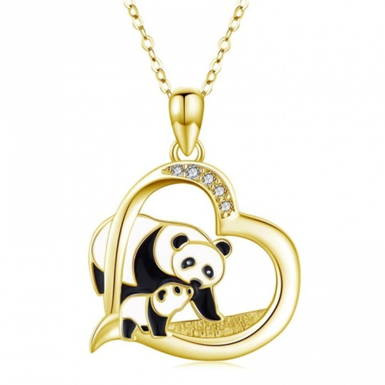 Picture of Necklace Rose Gold Heart Panda Clear Rhinestone 45cm(17 6/8") long, 1 Piece