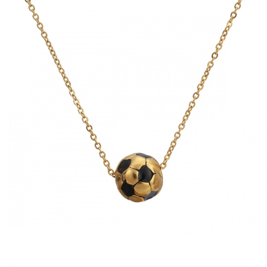 Picture of Stainless Steel Necklace Gold Plated Football Red Enamel 45cm(17 6/8") long, 1 Piece