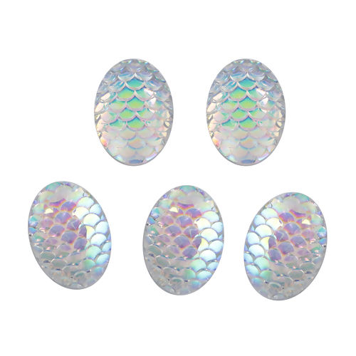 Picture of Resin Mermaid Fish/ Dragon Scale Dome Seals Cabochon Oval Orange AB Color 18mm( 6/8") x 13mm( 4/8"), 50 PCs