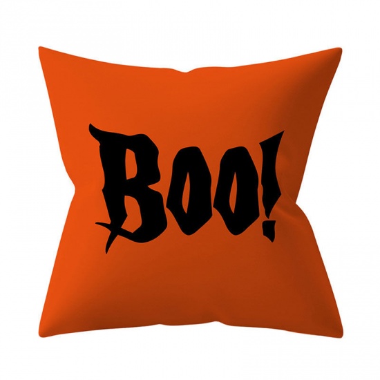 Picture of Halloween Pillow Cases Black & Orange Square Cat Pattern 45cm x 45cm, 1 Piece