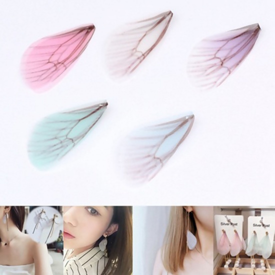 Picture of Organza Ethereal Butterfly For DIY & Craft Multicolor Dragonfly Animal Wing Transparent 85mm(3 3/8") x 17mm( 5/8"), 20 PCs