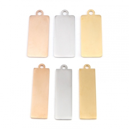 304 Stainless Steel Pendants Rectangle Gold Plated Blank Stamping Tags 40mm x 11mm, 1 Piece