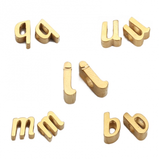 Изображение 304 Нержавеющая Сталь Бусины Строчные буквы Позолоченный Примерно " q " 9мм x 5мм, 2.4мм, Размер Поры 1 ШТ