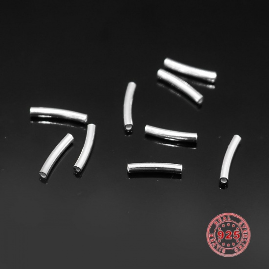 Picture of Sterling Silver Spacer Beads Curved Tube Silver 10mm x 1.5mm, Hole:Approx 1mm, 10 PCs