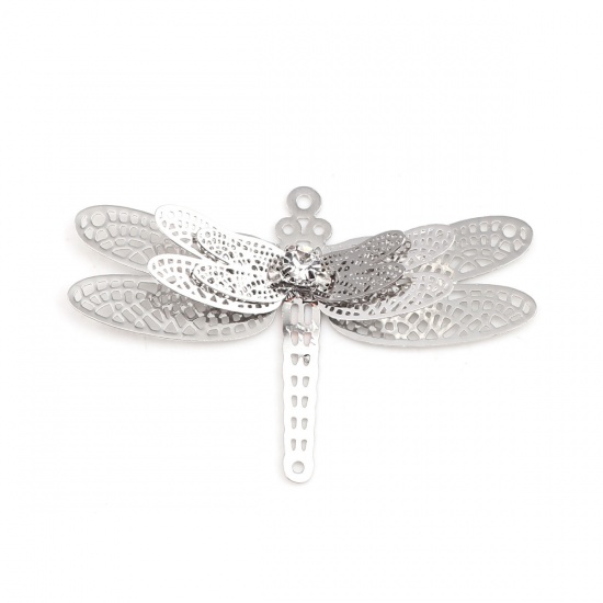 Picture of Brass Filigree Stamping Pendants Dragonfly Animal Clear Rhinestone                                                                                                                                                                                            