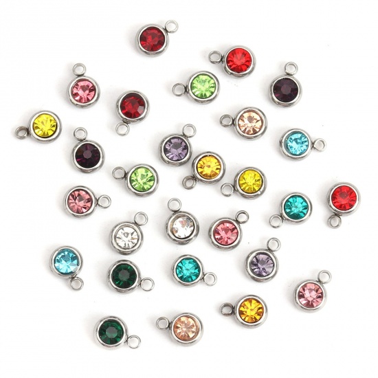 Picture of Stainless Steel Glass Charms Round Faceted