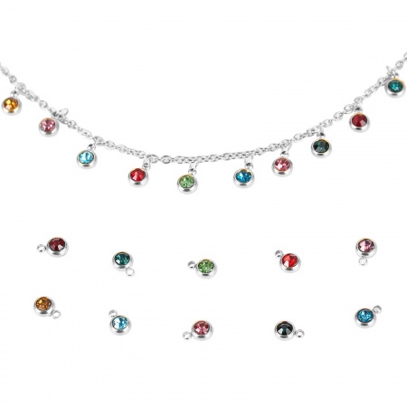 Edelstahl Glas Charms rund facettiert