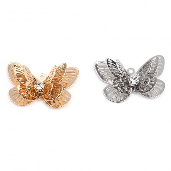 Picture of Brass Filigree Stamping Charms Butterfly Animal Clear Rhinestone                                                                                                                                                                                              